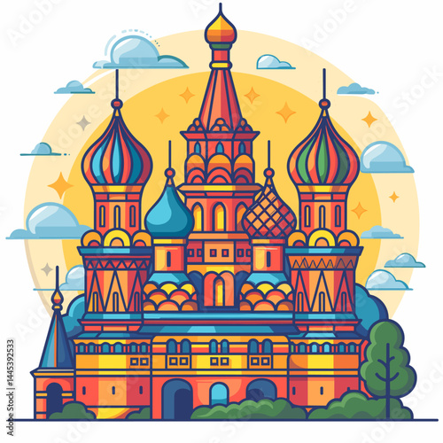 Saint Basil's Cathedral in Moscow, Russia. Colorful flat vector illustration