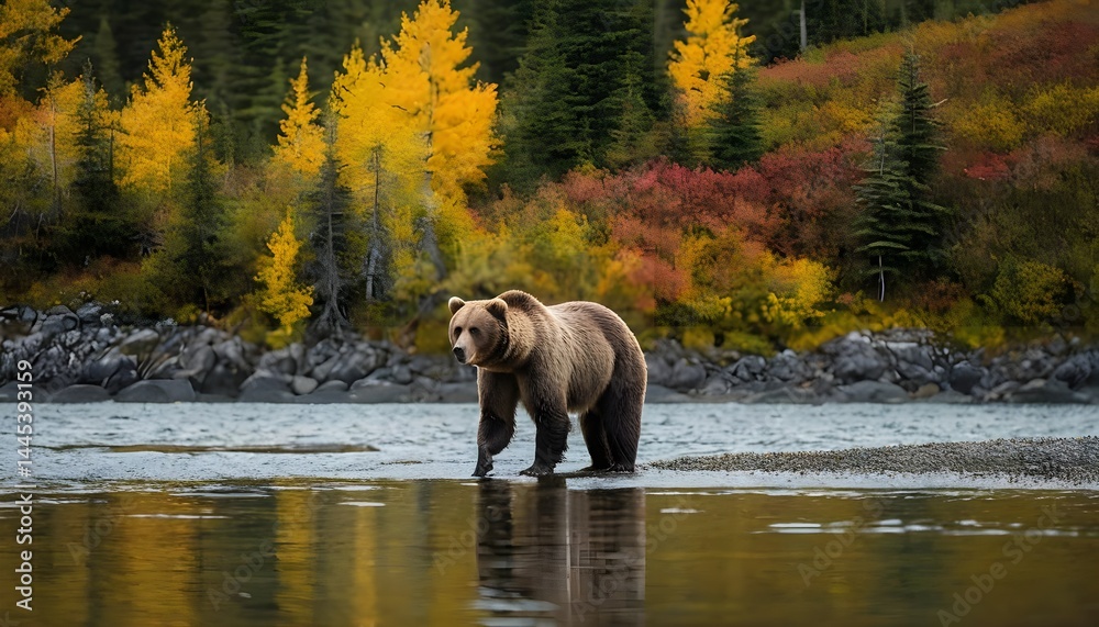 Grizzly Bear in Autumn Landscape Grizzly Bear in Autumn Landscape