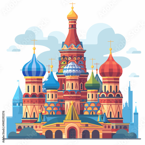 Saint Basil Cathedral in Moscow, Russia. Vector illustration in flat style