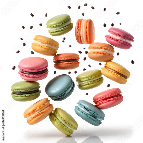 Wallpaper Mural Colorful Macarons Falling with Coffee Beans Torontodigital.ca