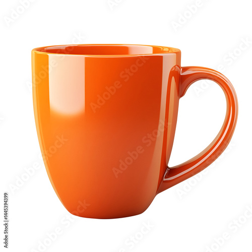 A vibrant orange mug perfect for enjoying coffee or tea, adding a pop of color to any kitchen or dining experience, isolated on fully transparent png background