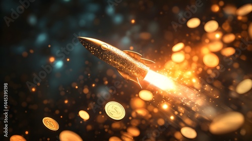 Surreal Investment Boom Scene with Floating Coins in Abstract Financial Fantasy Landscape