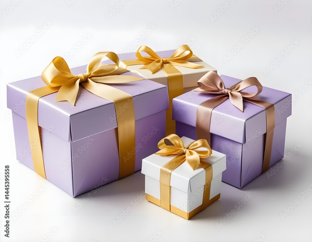 Obraz premium Gift Boxes with Gold and Beige Ribbons