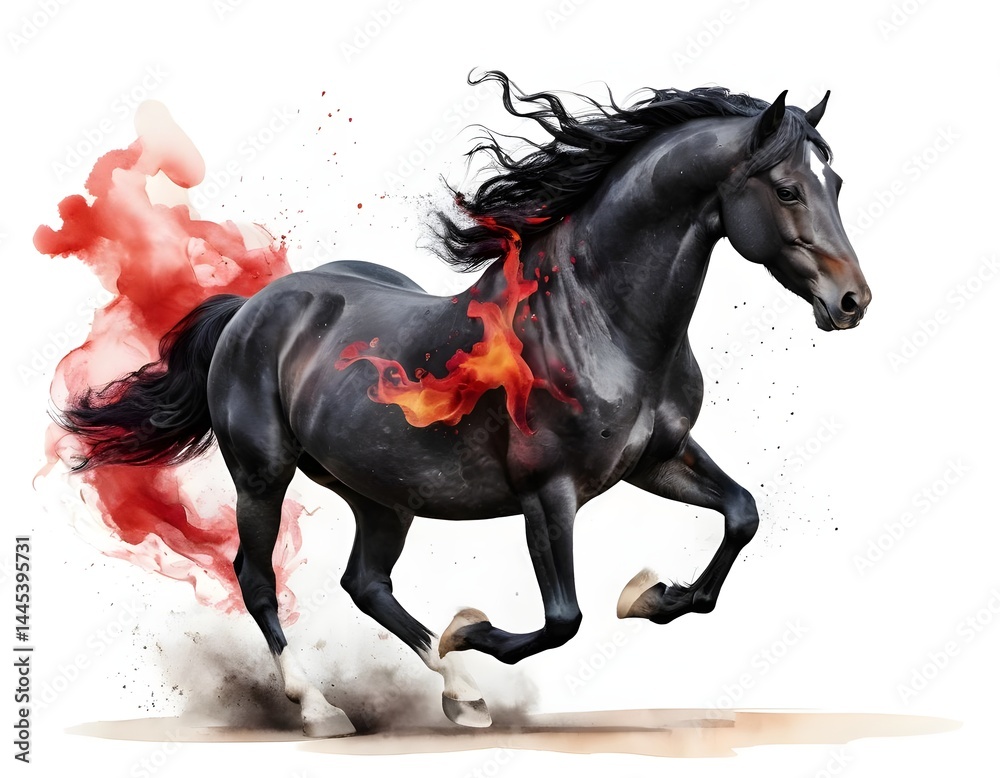 Fototapeta premium Fiery Black Stallion in Motion