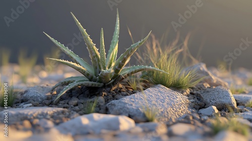 Succulent plant growing amongst rocks close up view
