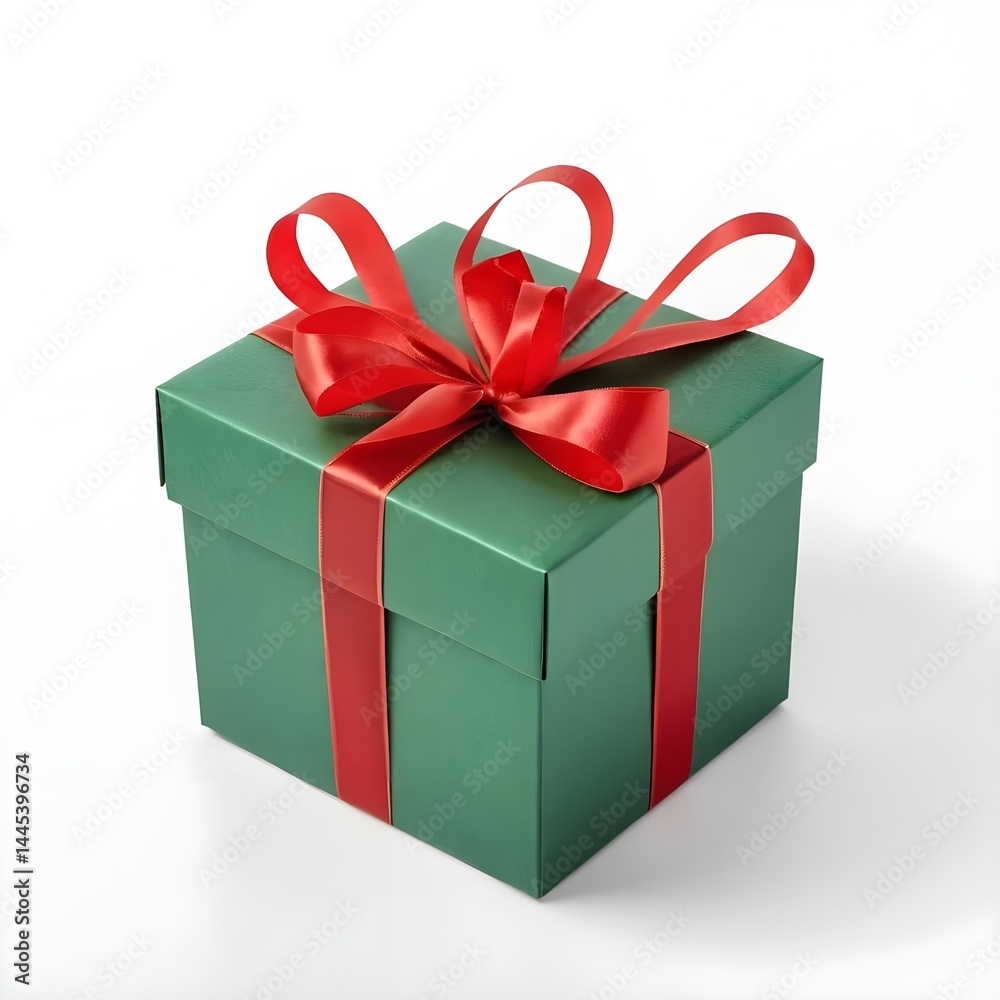 Obraz premium Green Gift Box with Red Ribbon