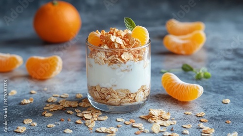 Yogurt with flakes & mandarin.