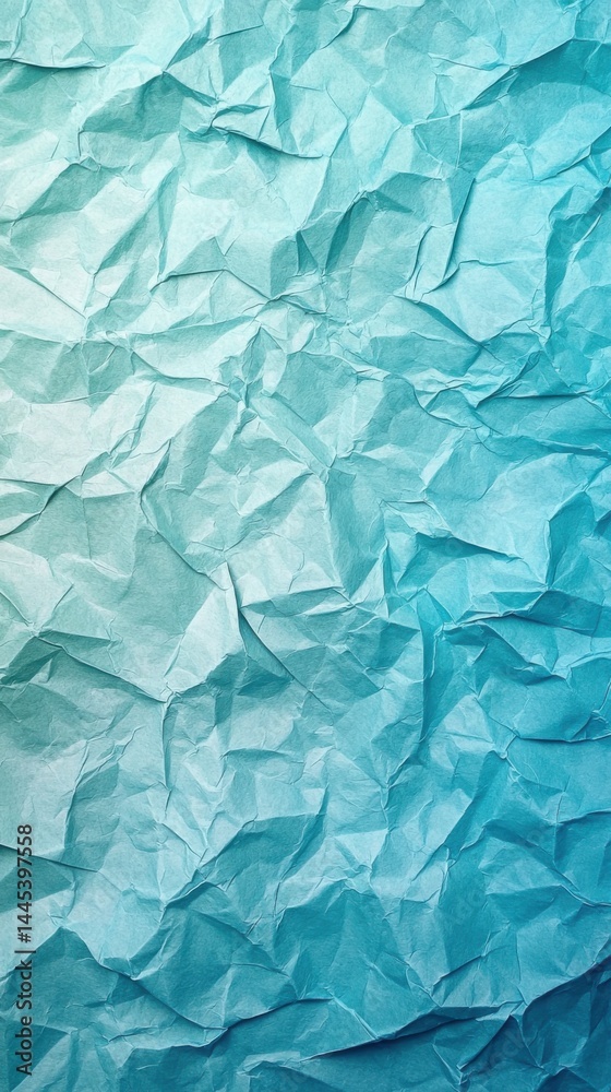 Obraz premium Colorful Crumpled Paper Texture in Gradient Shades of Blue and Green with Realistic Wrinkles and Creases Perfect for Background or Design Projects
