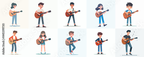 Vector Set: Young People Playing Acoustic Guitars