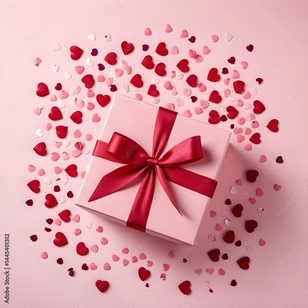 Pink Gift Box with Red Ribbon and Hearts Pink Gift Box with Red Ribbon and Hearts