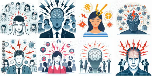 Vector Illustrations: Mental Stress, Anxiety, and Overload Concepts