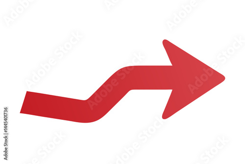 Red bent arrow pointing right on white background