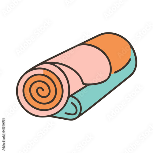 Rolled up orange and teal towel in outline style