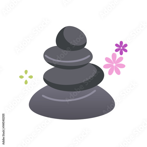 Stack of black spa stones with pink floral decoration