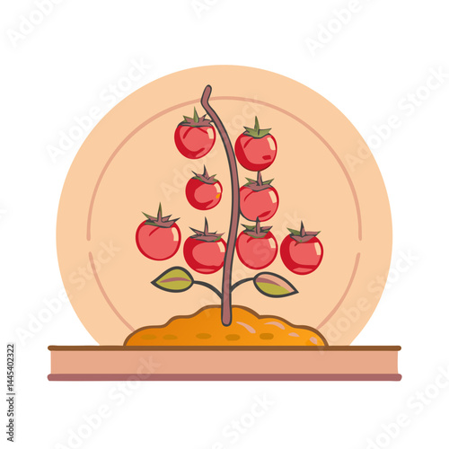 Pomegranate plant growing under glass dome in vector style
