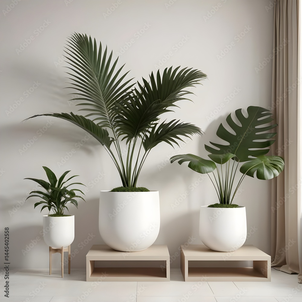 Fototapeta premium Minimalist Home Decor with Three Potted Plants