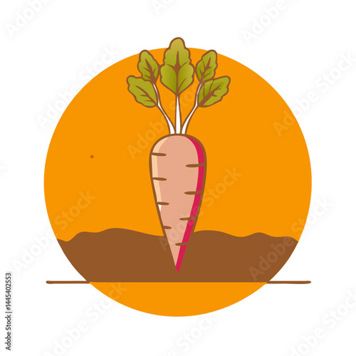 Carrot vegetable growing in soil in flat illustration style
