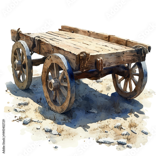 Ancient Assyrian Chariot, watercolor vector, isolated on a white background.