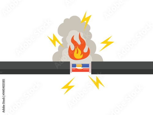 Electrical short circuit, the wire is on fire, smoke, sparks