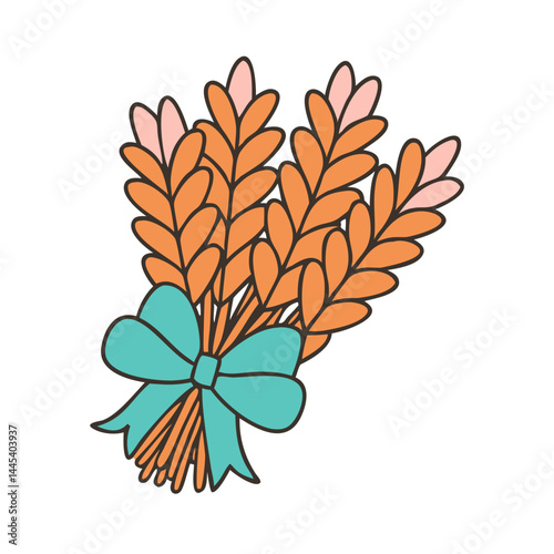 Wheat bundle tied with blue ribbon