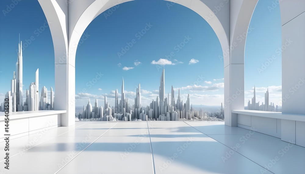 Obraz premium Futuristic Cityscape Viewed Through Modern Archway