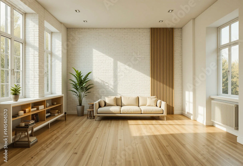   Minimalist Living Room with Natural Light and Wooden Floor 