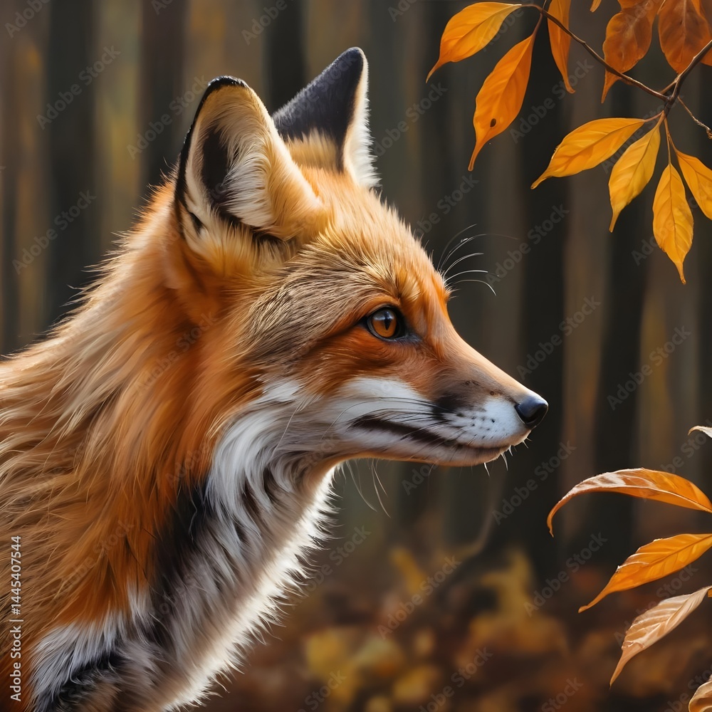 Obraz premium Red Fox in Autumn Forest