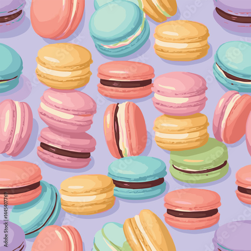 Colorful French Macaron Dessert – Gourmet Sweet Treats in Pink, Green, Yellow, and Chocolate Flavors, Perfect for Elegant Pastry Tables, Food Styling, and Delicious Bakery Art Designs