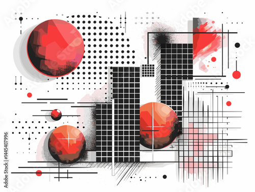 Abstract background with geometric elements in black and red colors. Vector illustration.