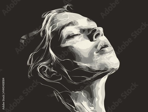 Portrait of a beautiful woman with closed eyes. Vector illustration.