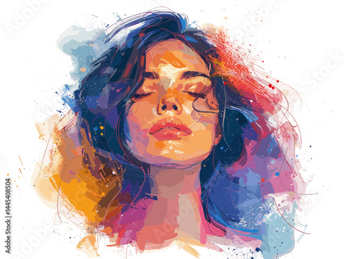 Illustration of a beautiful young woman with closed eyes. Vector illustration.