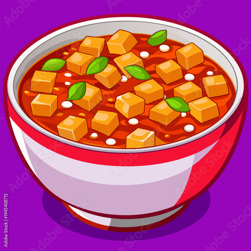 Delicious Tofu Soup in a Red Bowl