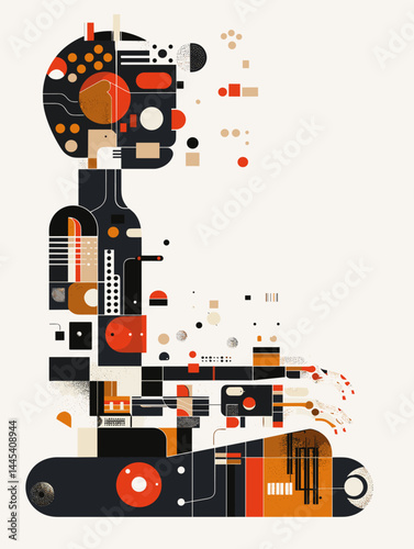 Abstract geometric composition with human head and various shapes. Vector illustration.
