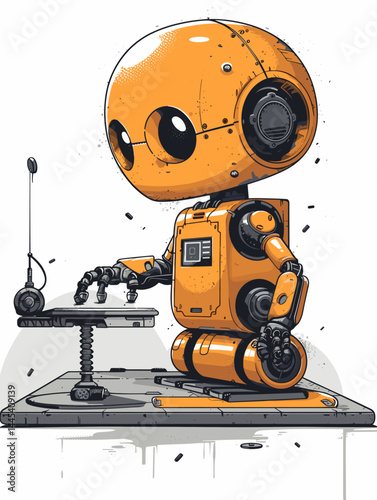 cartoon robot on white background, vector illustration, eps10
