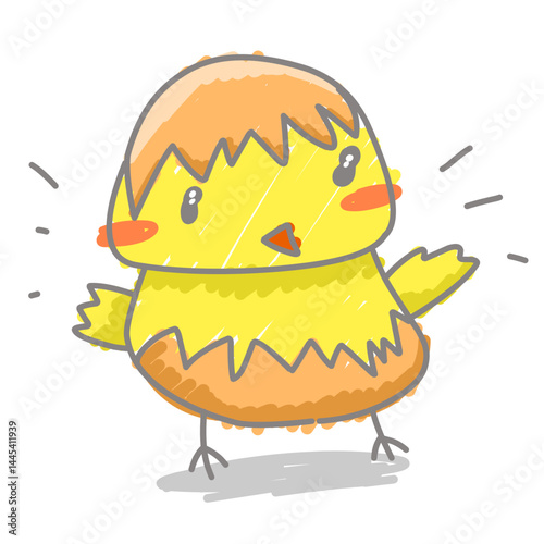 Cute baby chicks hatch egg cartoon character. Children's drawing work
