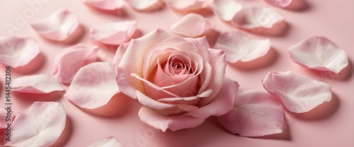 Pink Rose with Petals on Pink Background