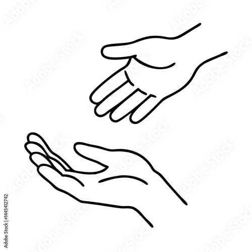 hands reaching out icon, hands reaching out line art - simple line art of hands reaching out, perfect for hands reaching out logos and icons