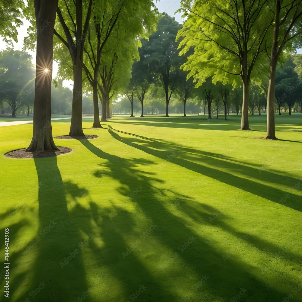 Obraz premium Sunlit Green Trees and Grass