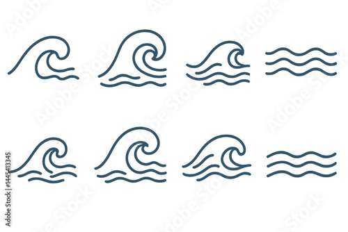 Vector icon set featuring various wave designs suitable for oceanic theme applications
