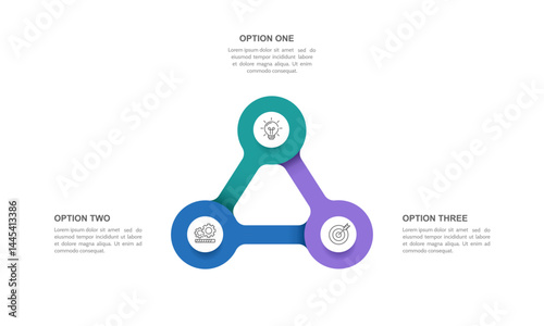 Infographic 3 elements circle triangle for business process. Business presentation, workflow and strategy. Vector illustration.