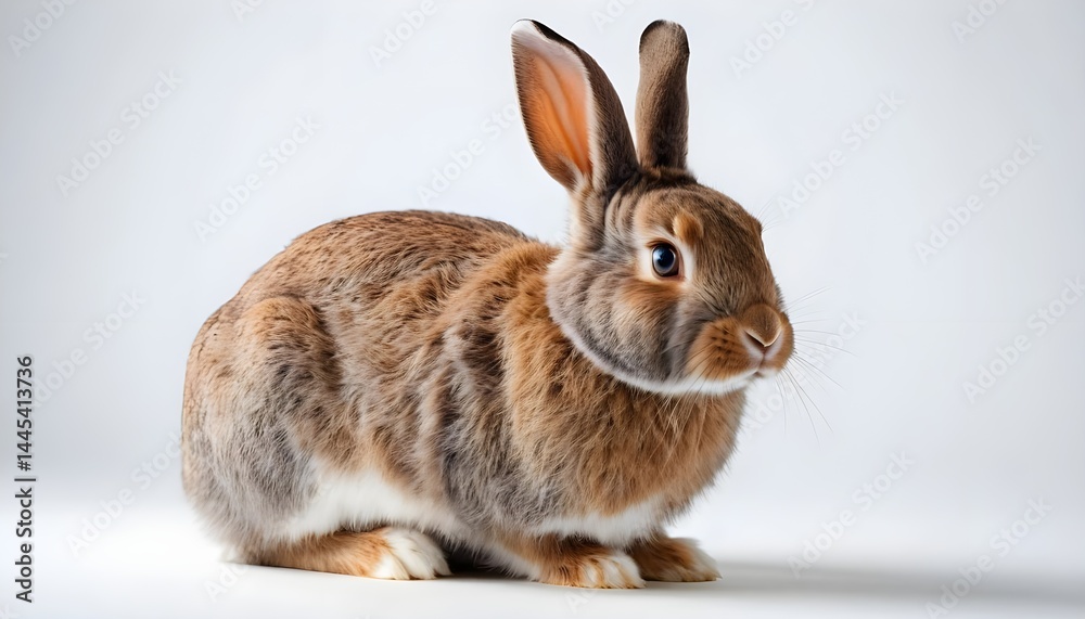 Obraz premium Adorable Brown Rabbit on White Background
