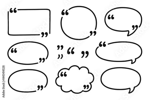 Vector icons of various speech bubble shapes with quotation marks showcasing different conversational styles and formats for graphic design projects