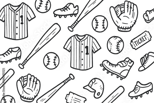 Vector icon collection featuring baseball gear and equipment for sports design and illustration purposes