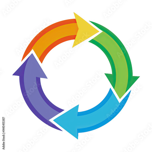 This vector art features a vibrant circular arrow design showcasing a flow of colors indicating movement progress and transformation in a modern style