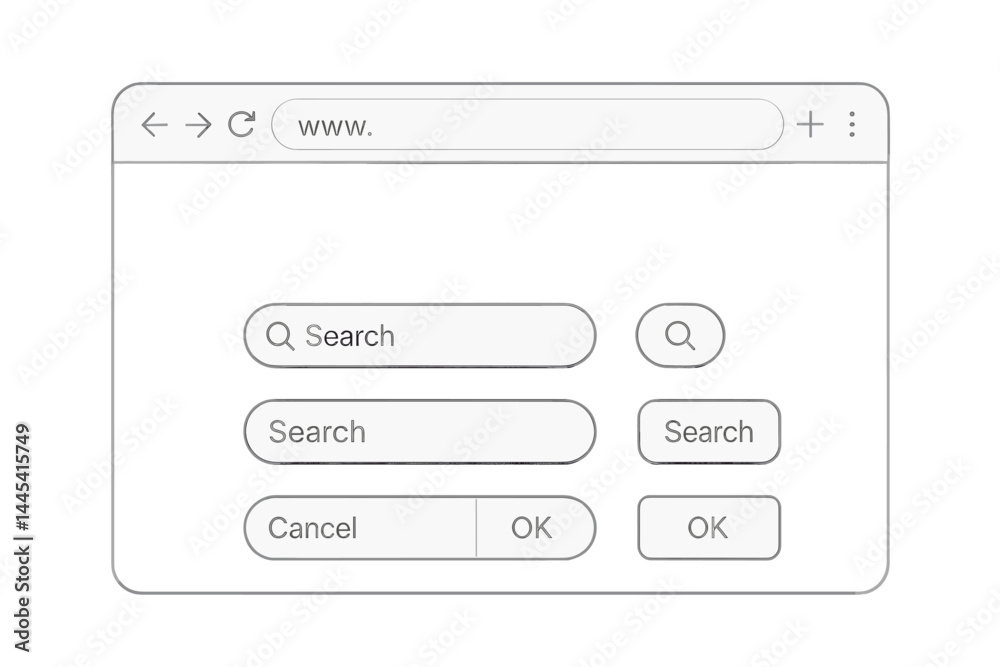 Vector icon depicting a web browser interface with search and action buttons for a user-friendly navigation experience Vector icon depicting a web browser interface with search and action buttons for a user-friendly navigation experience