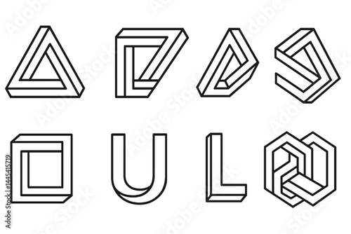 Vector icons featuring geometric shapes and abstract designs in a monochrome style for modern applications