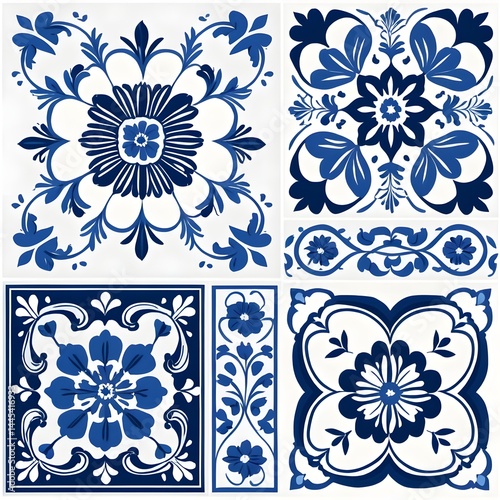 Blue and White Floral Tile Pattern