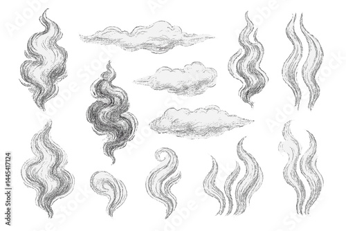 Creative vector icons of clouds and vapor in various shapes for design projects and illustrations
