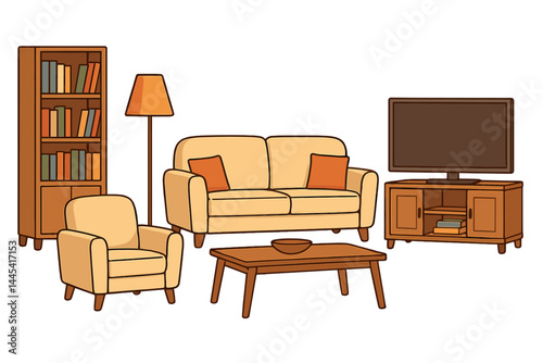 Cozy living room vector icon with modern furniture and warm colors for home decor design