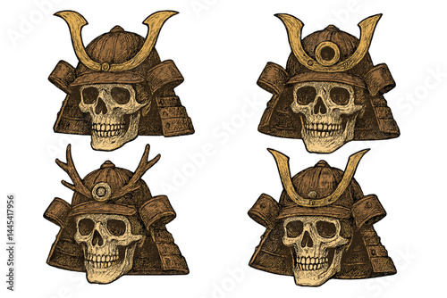 Unique collection of samurai skull vector icons representing cultural fusion and artistic design